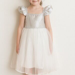 Sparkling Silver and White Kids Dance Costume - Size 8-10X